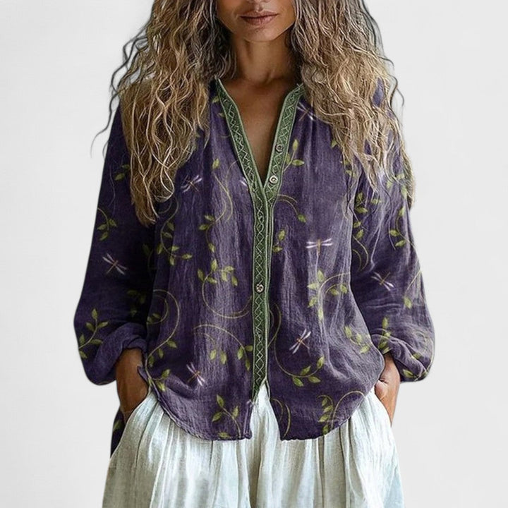 Ambra - Camicetta con stampa a foglie vintage