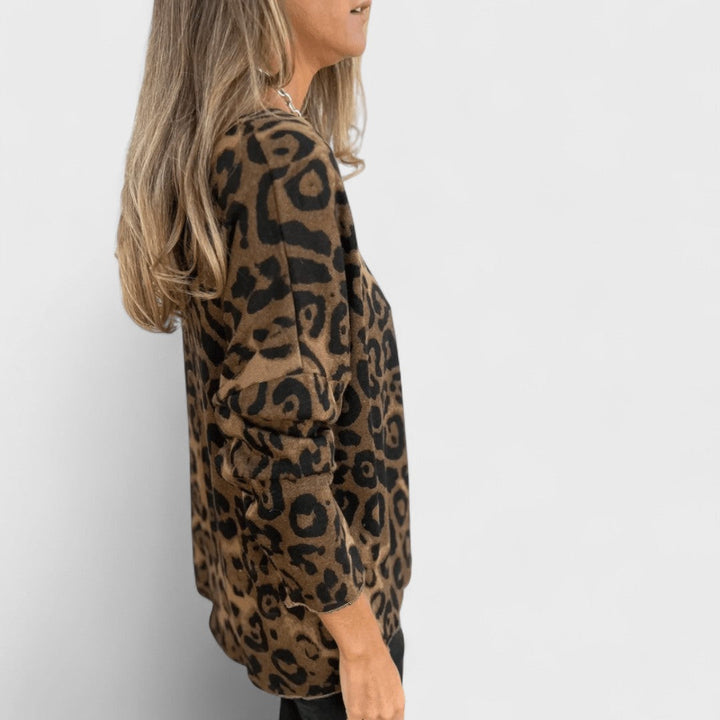 Elvéra - Top casuale da donna con stampa leopardo