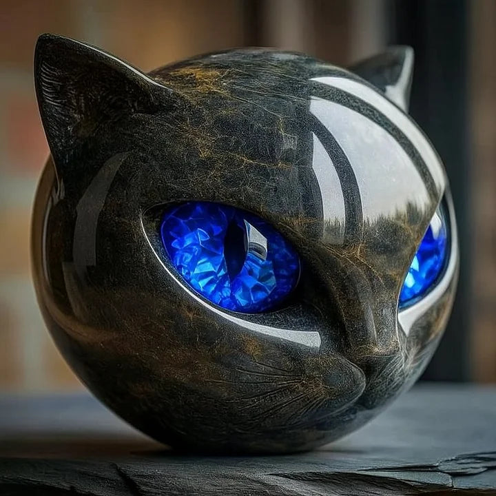 Zoe | Scultura di Testa di Gatto Nero Mistico