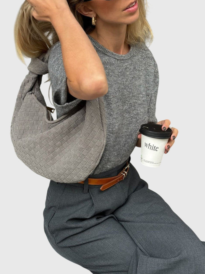 Celeste | Borsa Media Suede Intrecciata con Nodo