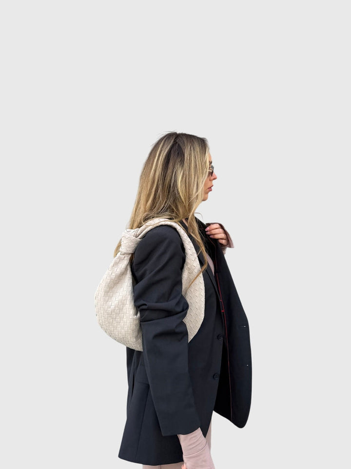 Celeste | Borsa Media Suede Intrecciata con Nodo