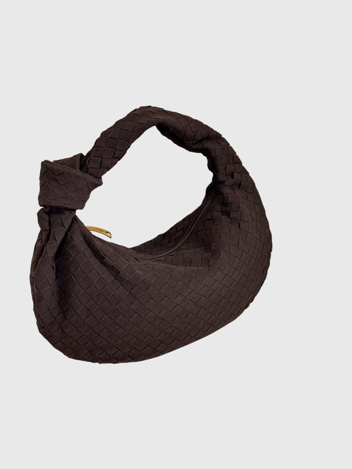 Celeste | Borsa Media Suede Intrecciata con Nodo