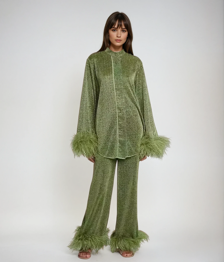 Lya - Set a Due Pezzi con Collo di Piume