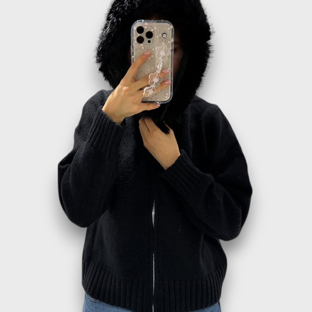 Alisanne – Giacca a maglia con zip e colletto in faux fur