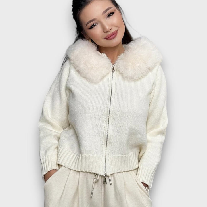 Alisanne – Giacca a maglia con zip e colletto in faux fur