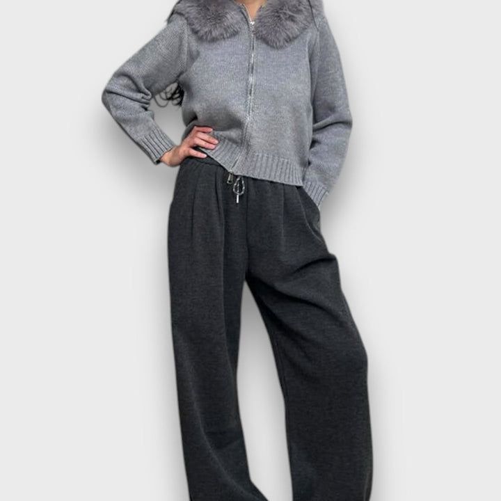 Alisanne – Giacca a maglia con zip e colletto in faux fur