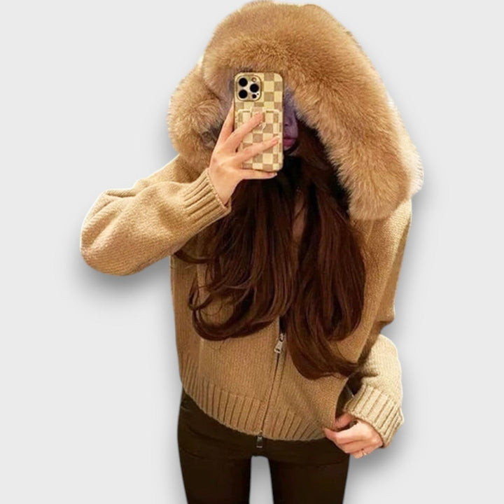 Alisanne – Giacca a maglia con zip e colletto in faux fur