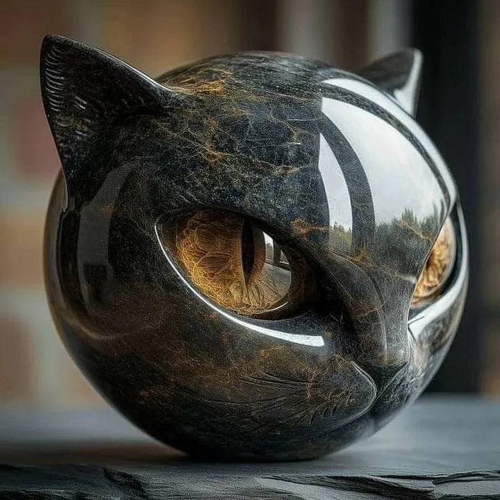 Zoe | Scultura di Testa di Gatto Nero Mistico