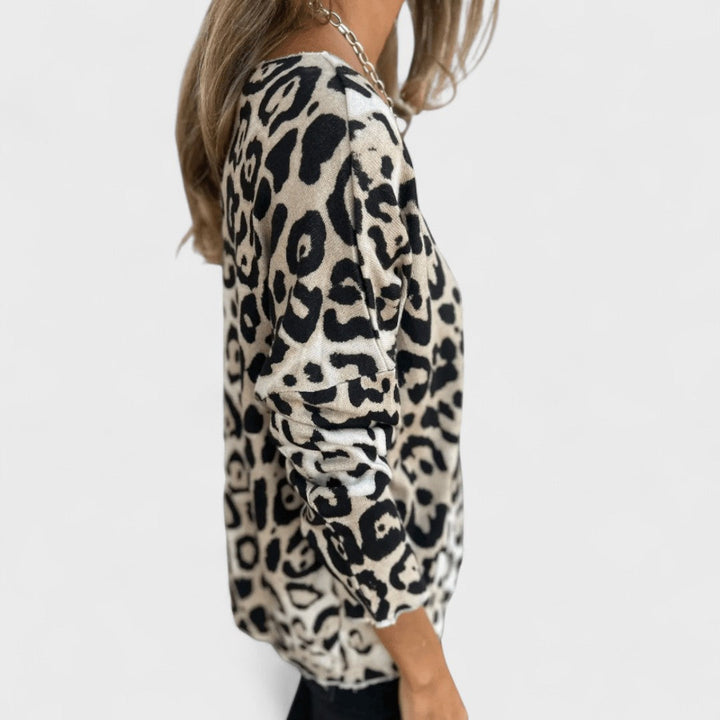 Elvéra - Top casuale da donna con stampa leopardo